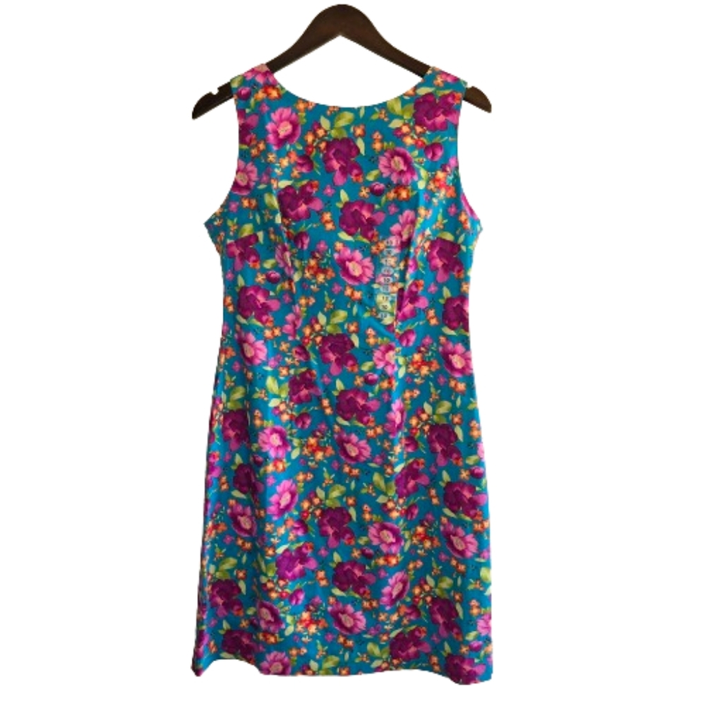 Vintage 90s Floral Fitted Stretch Sleeveless Midi Sheath Dress NWT